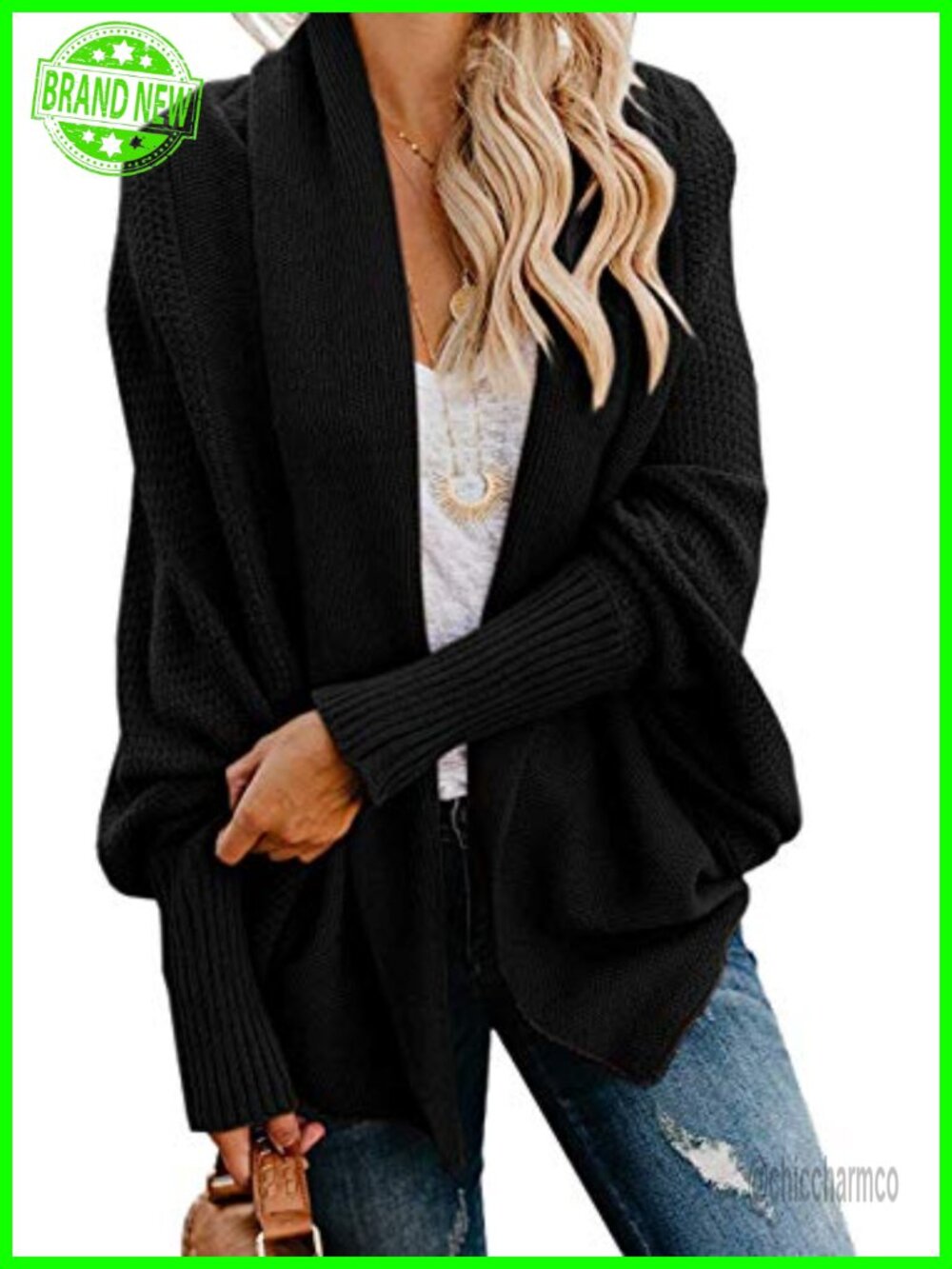 Oversized Chunky Knit Cardigan Sweater Kimono Slouchy Wrap Batwing Open Front